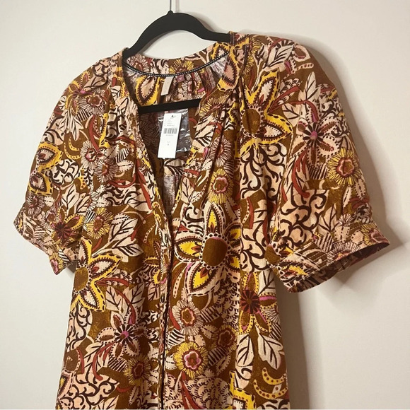 NWT PILCRO Boho Fall Colorful Puff Sleeve Cotton Linen Blend Tunic Dress - Picture 3 of 15